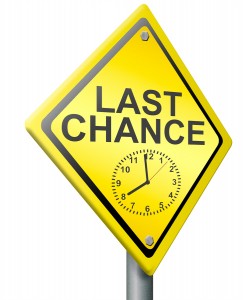 last chance or opportunity time on clock is ticking away now or