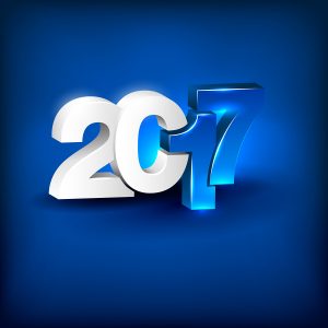 Glowing 3D Lettering 2017 On Blue Background