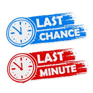 Last Chance And Last Minute With Clock Signs, Blue And Red Drawn